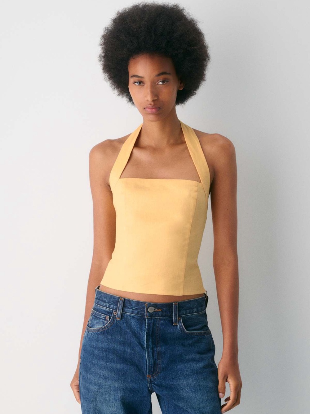 Aritzia Wilfred Whisper yellow Linen Halter Top-medium